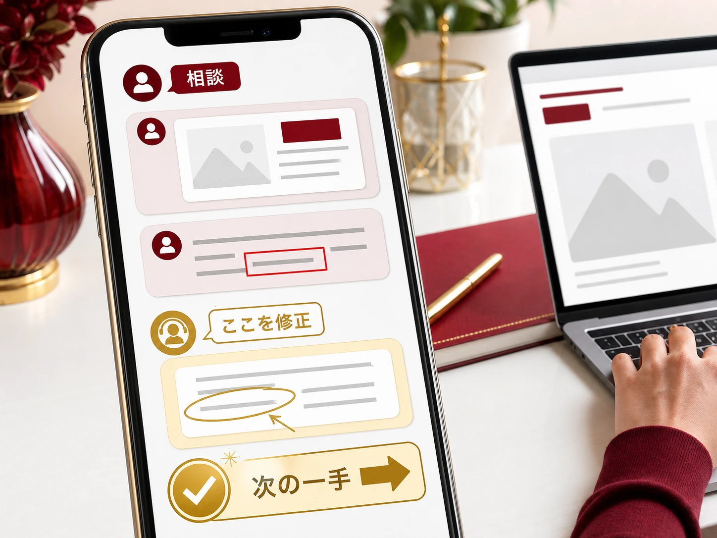 迷った画面を送り、修正点と次の一手を受け取る入学者専用LINEサポート