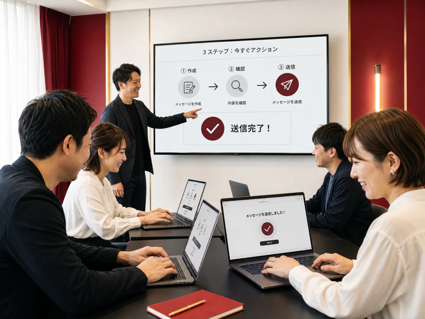 参加者が実際に画面を開き、その場で秘密の暗号を送るゼロイチ実装会