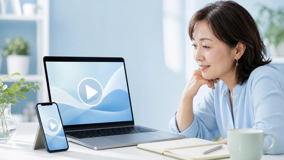パソコンとスマートフォンで無料動画を見る様子